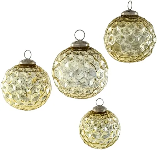 Serene Spaces Living Juego de 4 adornos de bola de cristal con forma de diamante dorado para árbol de Navidad, decoración de vacaciones, Pascua,