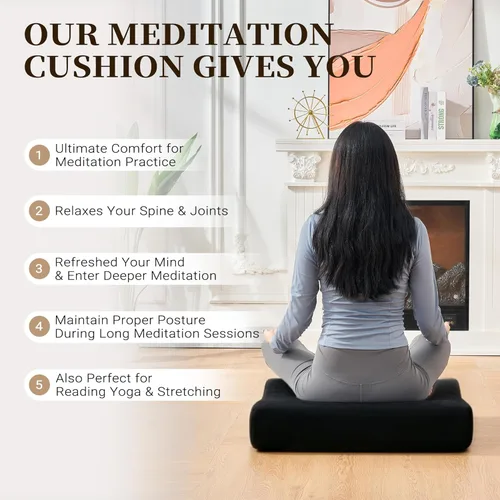 Miniatura 7 de Zafu - Juego de cojines de meditación de terciopelo, espuma de alta densidad, almohadas de piso grandes de 26.4 pulgadas, funda extraíble lavable