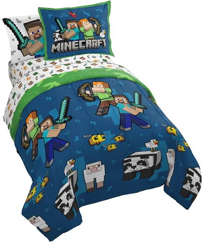 Miniatura 8 de Jay Franco Juego de edredón Minecraft Individual de 5 piezas - Incluye juego de sábanas y fundas de almohada - Ropa de cama para niños súper suave