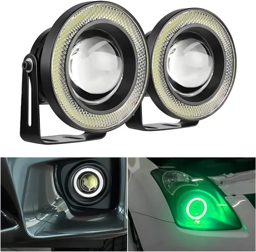 Miniatura 12 de 2 Luces Antiniebla de Ojo de Ángel para Automóvil, Lámpara LED COB Redonda de Alta Potencia Brillante con Aros de Ojo de Ángel de Halo Blanco Faro