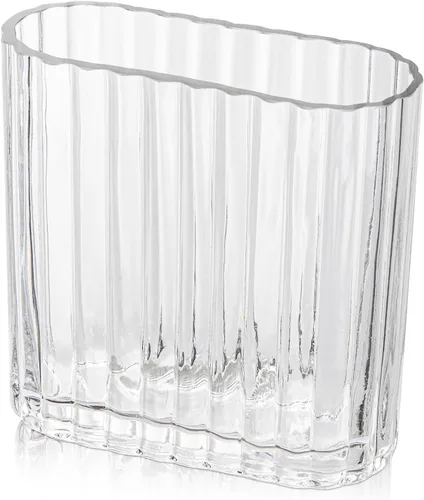 Miniatura 5 de Florero de cristal gris de 6.7 pulgadas para flores, jarrón acanalado único con estriado decorativo moderno para bodas, hogar, oficina, comedor