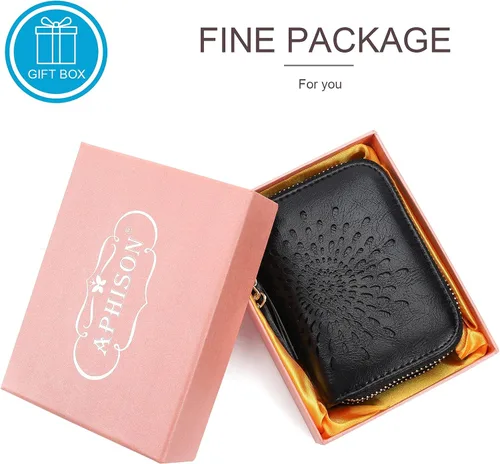Miniatura 6 de APHISON RFID - Porta tarjeta de crédito con cremallera carteras pequeñas para mujer en cuero estilo girasol para mujer y niña caja de regalo 1927