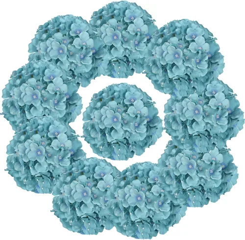 Miniatura 25 de Cabezas de hortensias de seda con tallos de flores artificiales para decoración del hogar, boda, paquete de 10 unidades (rosa melocotón)