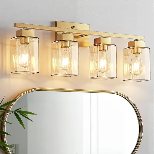 Miniatura 11 de PARTPHONER Lámparas de baño de 3 luces, luces de tocador modernas de oro cepillado, accesorios de iluminación de baño sobre el espejo, apliques
