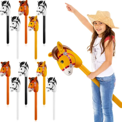 Miniatura 10 de Chivao 12 piezas inflables de palo de caballo linda cabeza de caballo, globo inflable colorido vaquero vaquera decoración de fiesta para fiesta Negro
