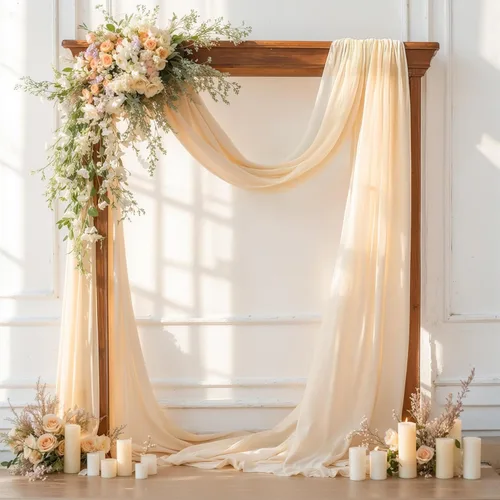 Miniatura 44 de Tela drapeada para arco de boda de 28 x 19 pies, telón de fondo de tela de gasa transparente, 1 panel de cortinas de rosa polvorienta para Cortina