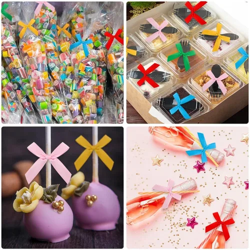 Miniatura 7 de Paquete de 50 lazos giratorios para bolsas de golosinas, lazos pequeños para manualidades, lazos multicolor de Navidad para envolver regalos, mini