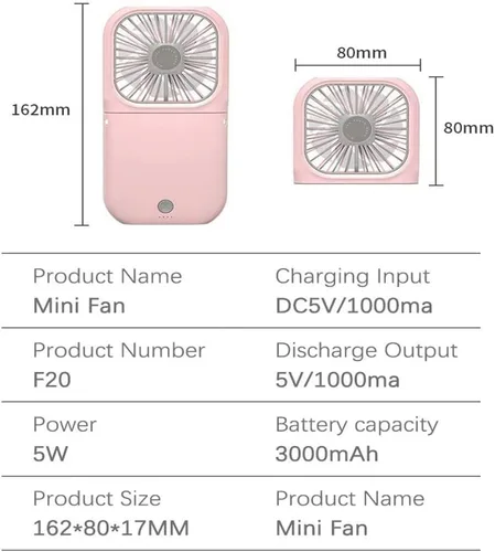 Miniatura 5 de Ventilador portátil para el cuello mini, silencioso, de mano, personal, plegable, recargable por USB, operado para el hogar, oficina, exteriores