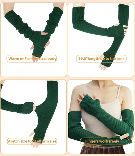 Miniatura 18 de Guantes cálidos de cachemira de brazo largo para mujer, guantes de invierno acogedores sin dedos, calentadores de brazos suaves, gran regalo