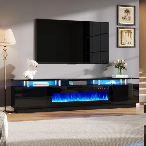 Miniatura 12 de AMERLIFE Soporte de TV con chimenea de 36 pulgadas, luces LED modernas para centro de entretenimiento de 70 pulgadas, armario de consola de TV de 2