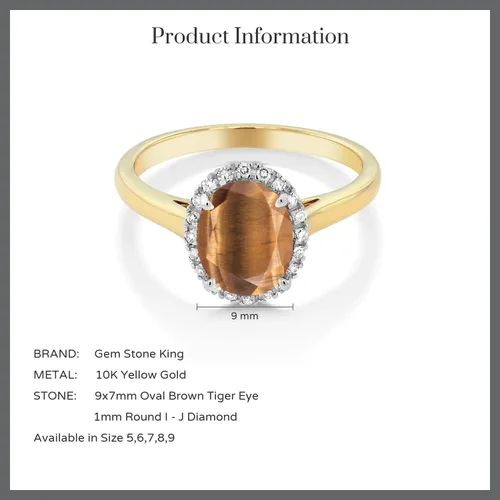 Miniatura 22 de Gem Stone King Anillo de compromiso ovalado de oro amarillo de 10 quilates con piedra natal y halo de diamantes Ovalado de 0.354 x 0.276 in