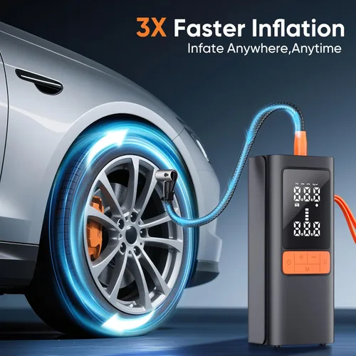 Miniatura 2 de Inflador de neumáticos, compresor de aire portátil, 150 PSI inalámbrico y bomba de neumáticos de doble potencia de 12 V CC para neumáticos