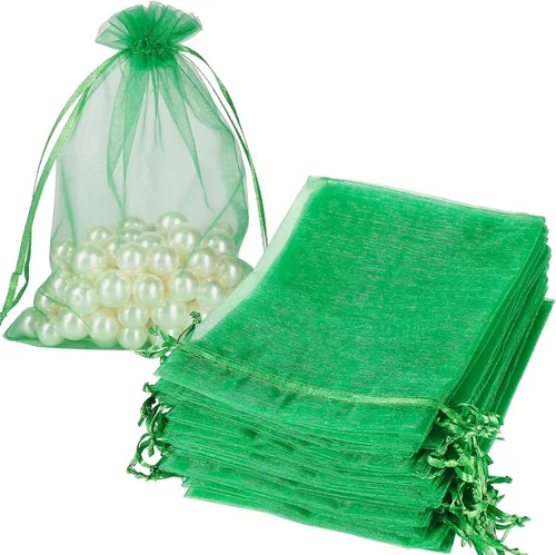 Miniatura 18 de HRX Package 100 bolsas de organza doradas, 5 x 7 pulgadas, malla con cordón, bolsas de regalo, bolsas de joyería para dulces de Navidad, recuerdos