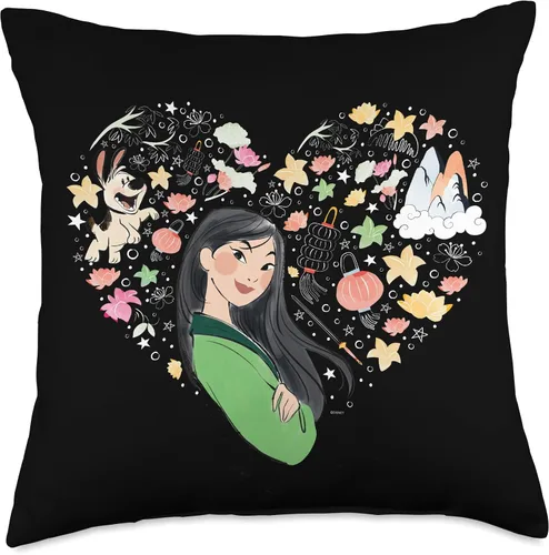 Miniatura 5 de Disney Princesa Mulan Collage - Almohada de corazón, 16 x 16 pulgadas, multicolor