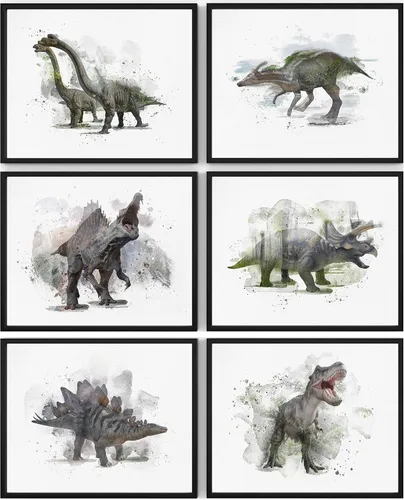 Miniatura 14 de DREAM BIG PRINTABLES Impresiones artísticas de acuarela de dinosaurios (juego de 4) – sin marco – 8 x 10 s El juego incluye tiranosaurio Rex
