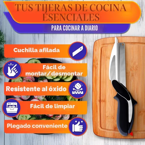 Miniatura 6 de Tijeras de cocina 2 en 1 para alimentos – Cuchillo de tomate de acero inoxidable de 9.5 pulgadas para picar verduras, frutas, queso, carne