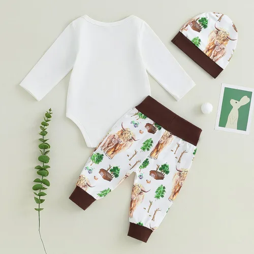 Miniatura 3 de Omkzanbi New to the Herd - Body para recién nacido, para niño y niña, mono de vaca de las tierras altas, pantalones deportivos, sombreros
