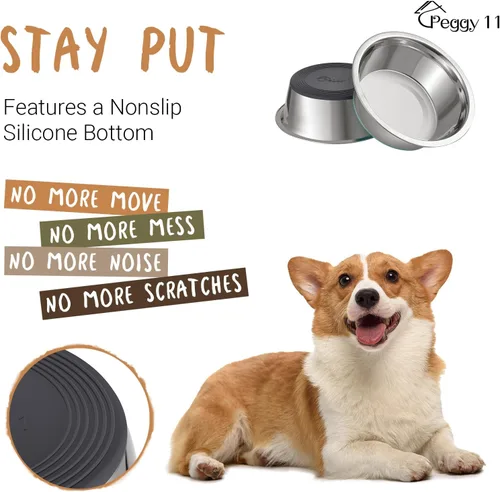 Miniatura 3 de PEGGY11 Cuencos Profundos de Acero Inoxidable Antideslizantes para Perros - Paquete de 2, 2 Tazas