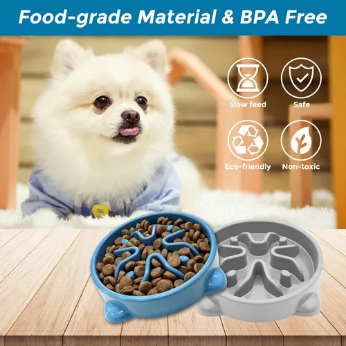 Miniatura 4 de VANNON Paquete de 2 cuencos de alimentación lenta para perros, cuencos antideslizantes y duraderos para cachorros y perros pequeños, sin BPA, 1 taza