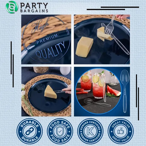 Miniatura 4 de Party Bargains - Modelo Sapphire - Juego de cubiertos desechables, color transparente, 360 piezas 180 tenedores, 120 cucharas, 60 cuchillos Un zafiro