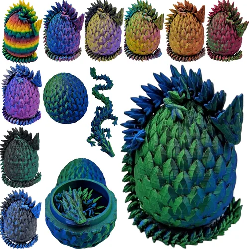 Miniatura 9 de Huevo de Dragón Impreso en 3D Articulado Piedra Preciosa Dragón Juguete de Ansiedad Figurina - Dragones de Color Vibrante Flexibles Alivio para Rojo