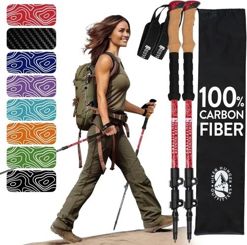 Miniatura 14 de 100% Carbon Fiber Trekking Poles by USA Brand - Ultra Strong Lightweight Collapsible Hiking Poles with Cork and EVA Foam Grips & Quick Adjustable