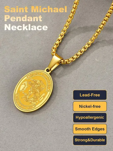 Miniatura 292 de U7 Saint Benedict/Michael Medal Necklace, 316L Stainless Steel Virgin Mary Necklace for Men Women, Bible Verse Protection Necklace Catholic