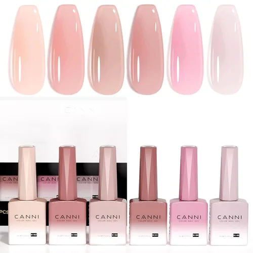 Miniatura 24 de CANNI Juego de esmaltes de uñas en gel sin hema de 9ml - Kit de manicura de gel para uñas rosa claro de 6 piezas, esmalte LED de remojo fácil