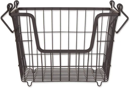 Miniatura 21 de DII - Cubo de almacenamiento apilable de malla de alambre de metal, grande y rectangular, 33 x 25 x 28 cm, blanco Negro