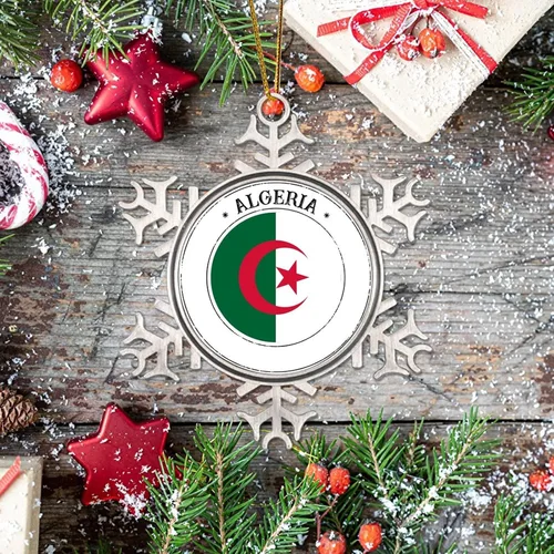 Miniatura 7 de Bandera de Argelia, adorno de Navidad para niños, bandera nacional, silueta de Argelia, decoración de Navidad, copo de nieve, adorno de metal