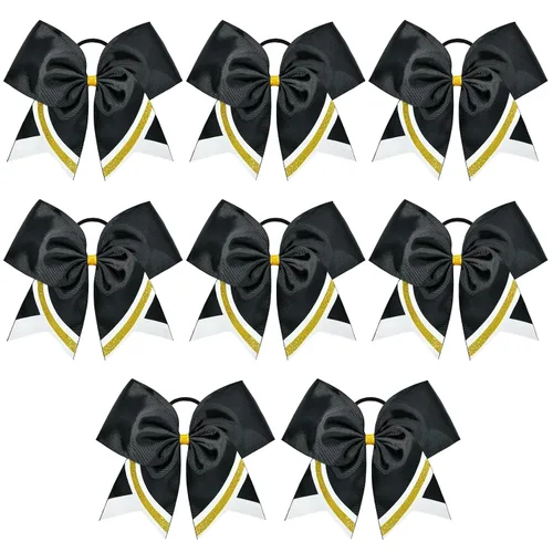 Miniatura 11 de 8 lazos de animación con brillantina, grandes lazos negros para animar, lazos para el pelo para niñas de 8 pulgadas, banda elástica a granel