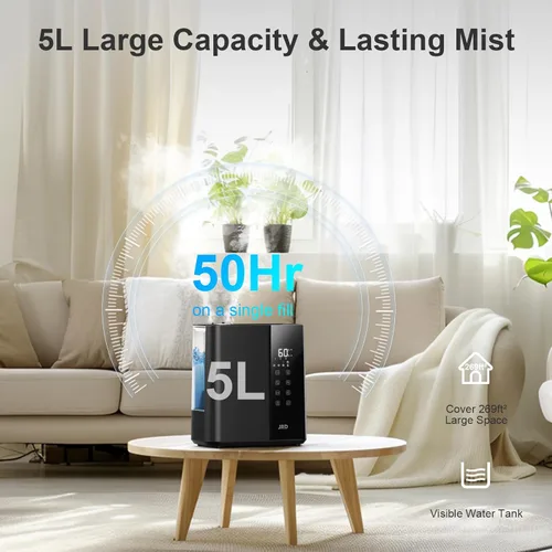Miniatura 3 de JRD Humidificadores de niebla cálida y fría para dormitorio, 5 L, humidificador de aire ultrasónico silencioso, alivio rápido de los síntomas
