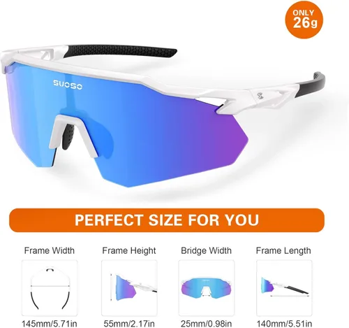 Miniatura 4 de suoso Gafas de sol deportivas de ciclismo para hombre: gafas de sol polarizadas ligeras con protección UV para jóvenes, béisbol, softbol, correr