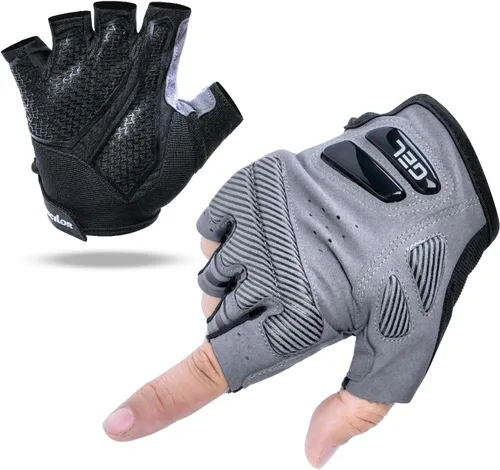 Joachitec - Guantes de ciclismo para hombres y mujeres, almohadilla de gel que absorbe los golpes, antideslizante, medio dedo, transpirable, guantes