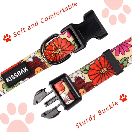 Miniatura 5 de Collar de perro para perros pequeños, diseño especial lindo collar de perrita, suave, ajustable, elegante y floral para cachorro (S, Flor de Loto)