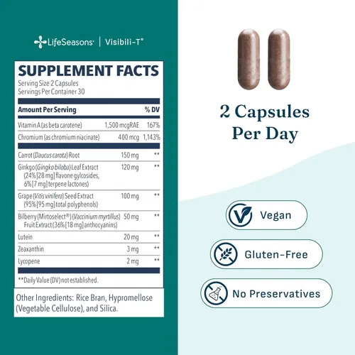 Miniatura 5 de Visibili-T - Suplemento vitamínico para la salud ocular y apoyo a la visión - Raíz de zanahoria, cromo, arándano, ginkgo biloba, extracto de semilla