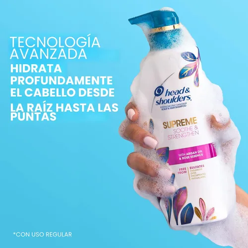 Miniatura 7 de Head & Shoulders Supreme Champú anticaspa con aceite de argán y esencia de rosa, 1% de piritiona de zinc, sin sulfatos, hidratación profunda