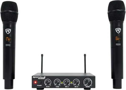 Miniatura 10 de Rockville Sistema de micrófono inalámbrico dual RKI60 con mezclador de karaoke de 8 canales, rango de 200 pies, 2 micrófonos y cables incluidos