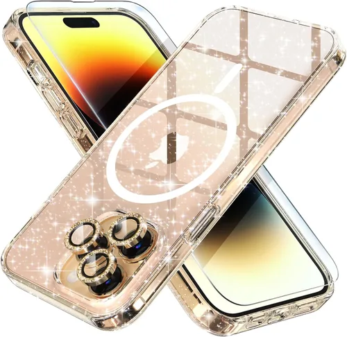 Miniatura 48 de Choiche Funda magnética para iPhone 15 Pro Max, funda transparente con purpurina brillante para mujer