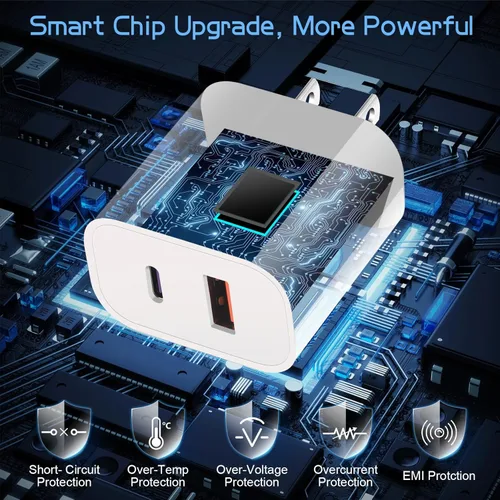 Miniatura 4 de Cargador A/C de doble puerto para iPhone 17 16 15, doble cargador USB A/C, bloque de carga rápida, paquete de 2 cargadores USB C rápidos de carga