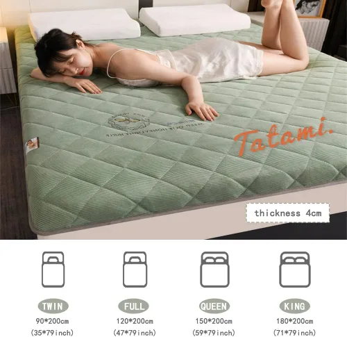Miniatura 6 de KKCD Shikibuton - Colchón de futón japonés de felpa, cálido y suave, colchón enrollable para tatami, tapete portátil para dormir con fibra de Verde