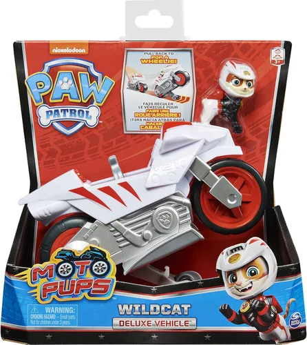 Miniatura 2 de Paw Patrol, Moto Pups Wildcat Deluxe Pull Back - Vehículo de motocicleta con función y figura