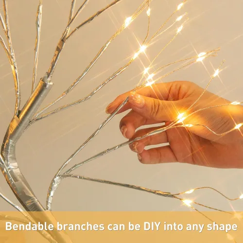 Miniatura 5 de EAMBRITE Soporte para Regalo de Árbol de Dinero, Árbol de Abedul Iluminado de 2 Pies 24LED, Temporizador Alimentado por Batería/USB, Pantalla