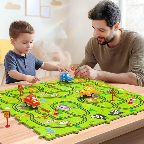Miniatura 8 de JUKUDAHU Juego de 64 Piezas de Pista de Carreras de Rompecabezas para Niños de 3 4 5 6 Años - Juguetes de Pistas de Rompecabezas para Niños de 3-5