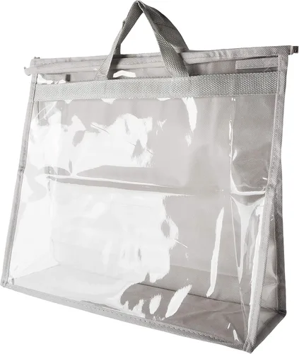 Miniatura 9 de Vercord Bolso de PVC transparente sin polvo, a prueba de humedad, organizador de bolsa de almacenamiento con asa y cremallera, ahorra espacio