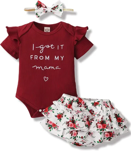 Miniatura 75 de Mioglrie Conjunto de ropa para bebé recién nacida, conjunto de pantalones cortos, conjunto floral de verano, ropa de bebé linda para niña