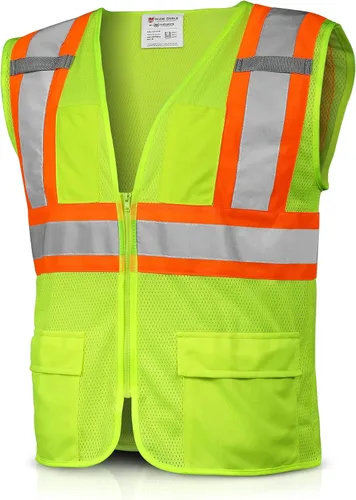 Miniatura 12 de Glove Station Glow Shield - Chaleco de seguridad ANSI de alta visibilidad clase 3 con mangas, rayas reflectantes anchas y cierre de cremallera Verde