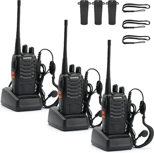 BAOFENG BF-888S Walkie Talkies de largo alcance para adultos con auriculares, 16 canales Walkie Talky recargable de mano para crucero, caza, esquí,