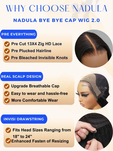 Miniatura 7 de Nadula Bye Bye Cap 13x4 HD Cuero Cabelludo Real 3D Body Wave Pelucas de Encaje Frontal de Cabello Humano Pre Todo, Peluca Sin Pegamento con Cordón
