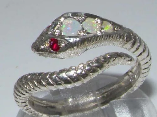 Miniatura 3 de Anillo de plata de ley 925 auténtico ópalo y rubí para mujer